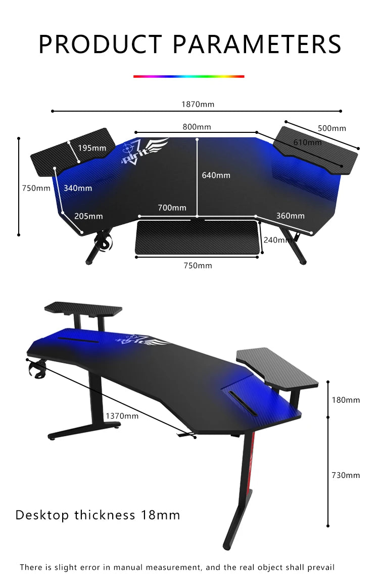 Mesa de jogo em fibra de carbono preta com RGB GT-031C