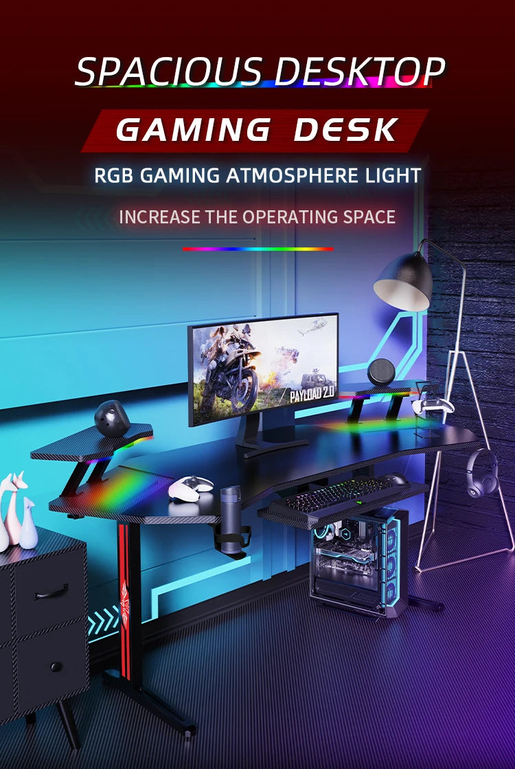 Mesa de jogo em fibra de carbono preta com RGB GT-031C
