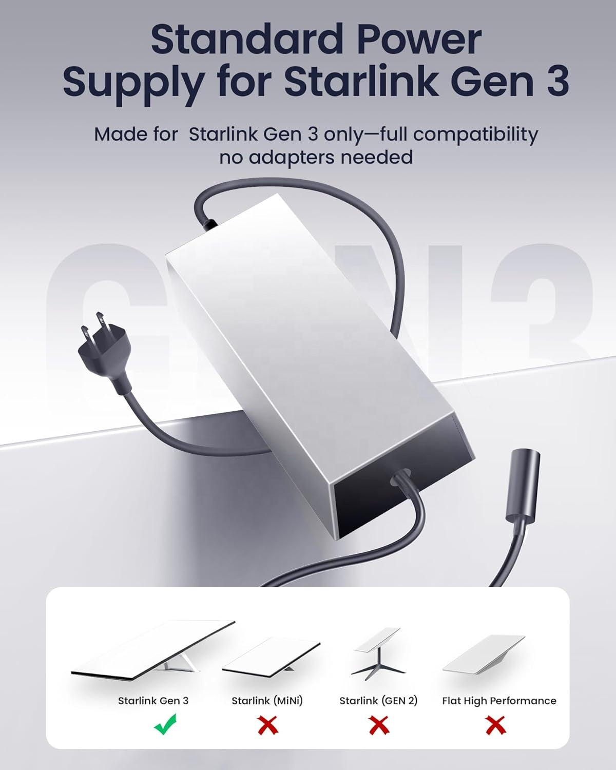 Fonte de alimentação padrão CC para CC para prato plano padrão Starlink Gen 3 Starlink Dish