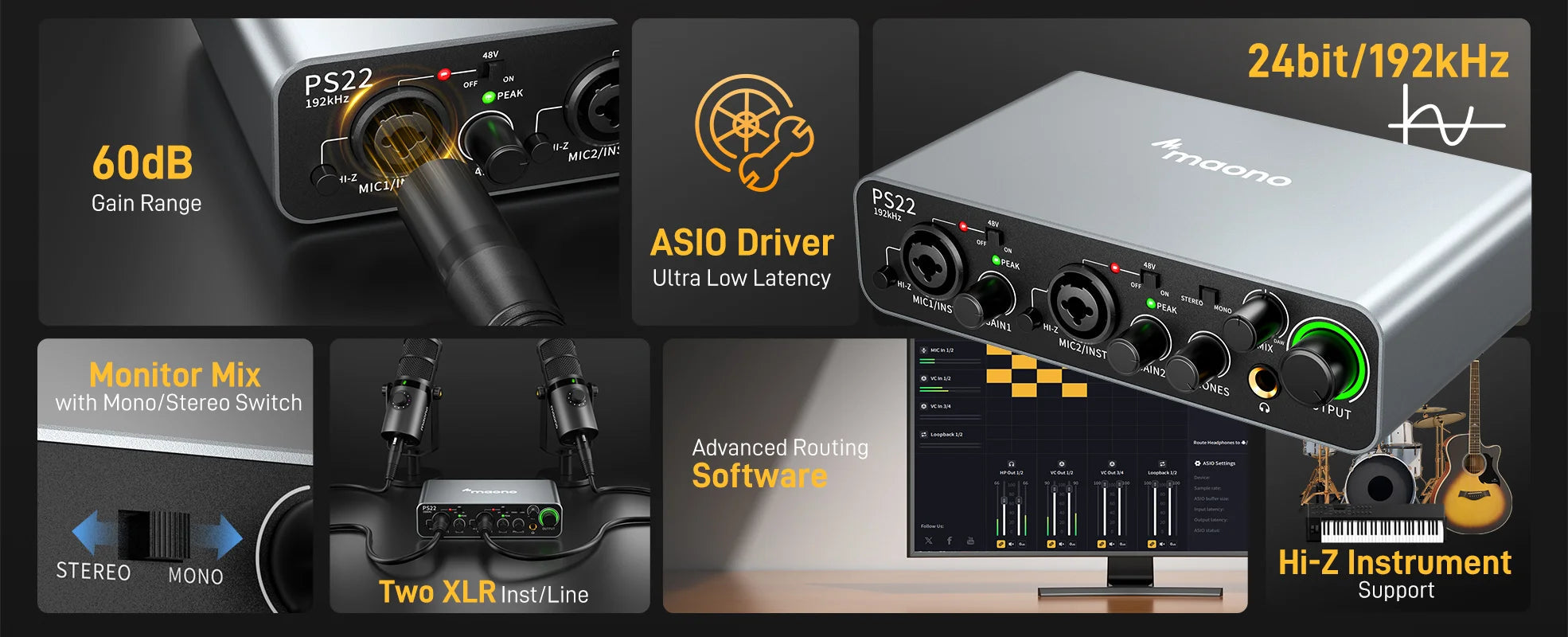 Interface áudio Maono PS22