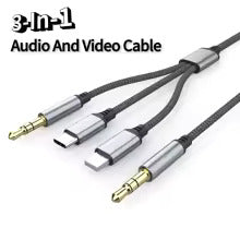 Cabo adaptador 3 em 1 para áudio