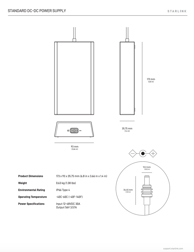 Fonte de alimentação padrão CC para CC para prato plano padrão Starlink Gen 3 Starlink Dish
