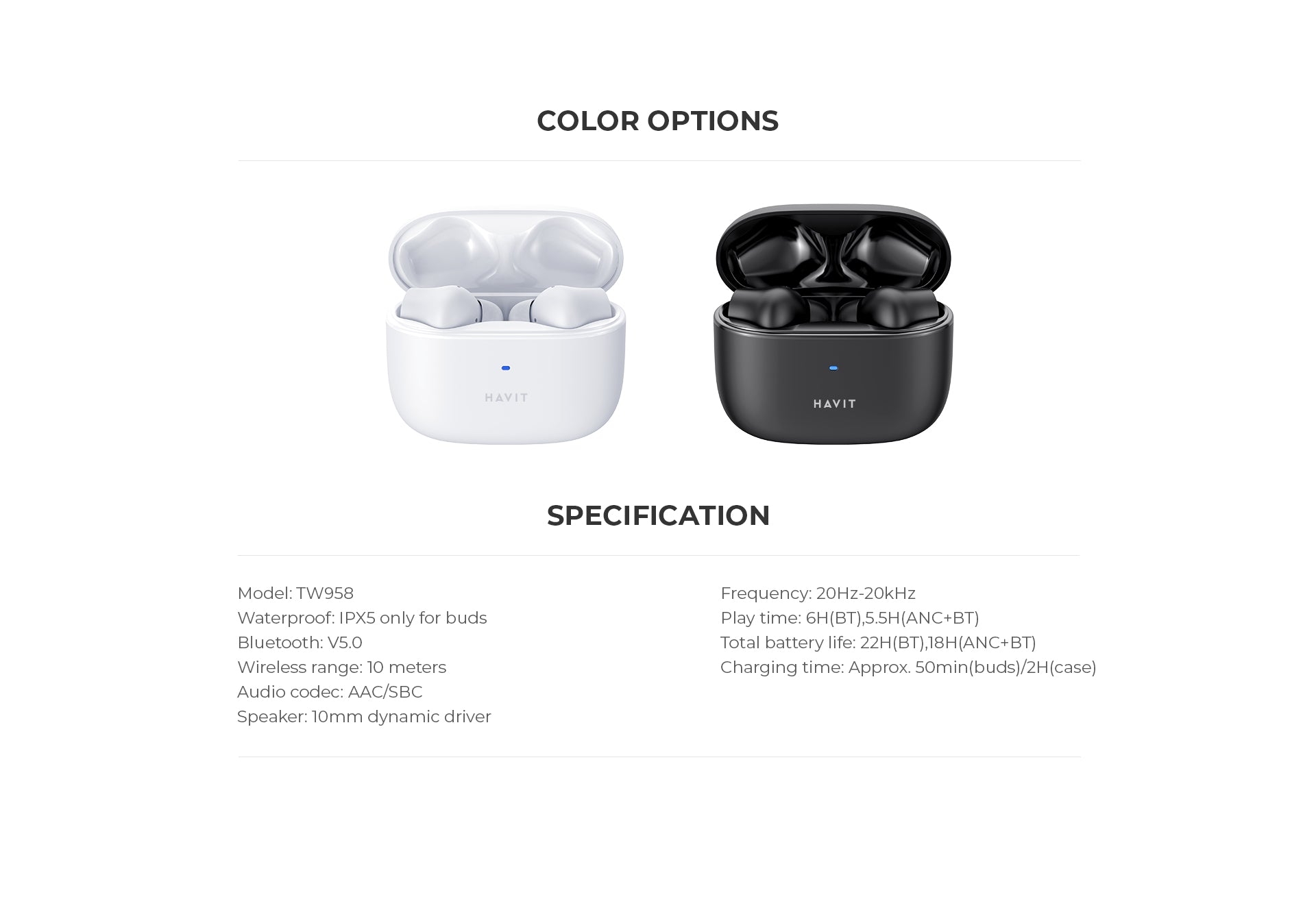 HAVIT TW958 PRO ANC Noise Cancelling Earbuds