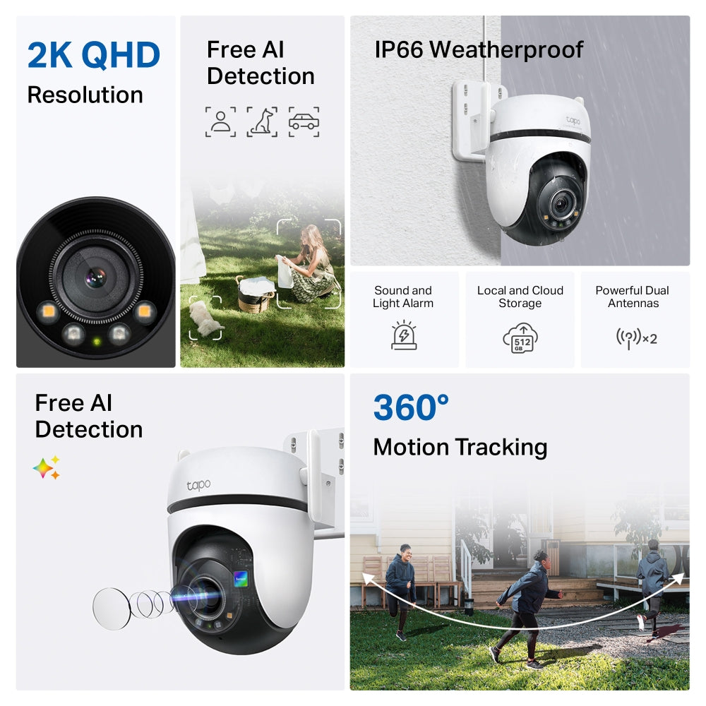TP-Link Tapo C520WS – Câmara de Segurança Wi-Fi 2K QHD Pan/Tilt para Exterior
