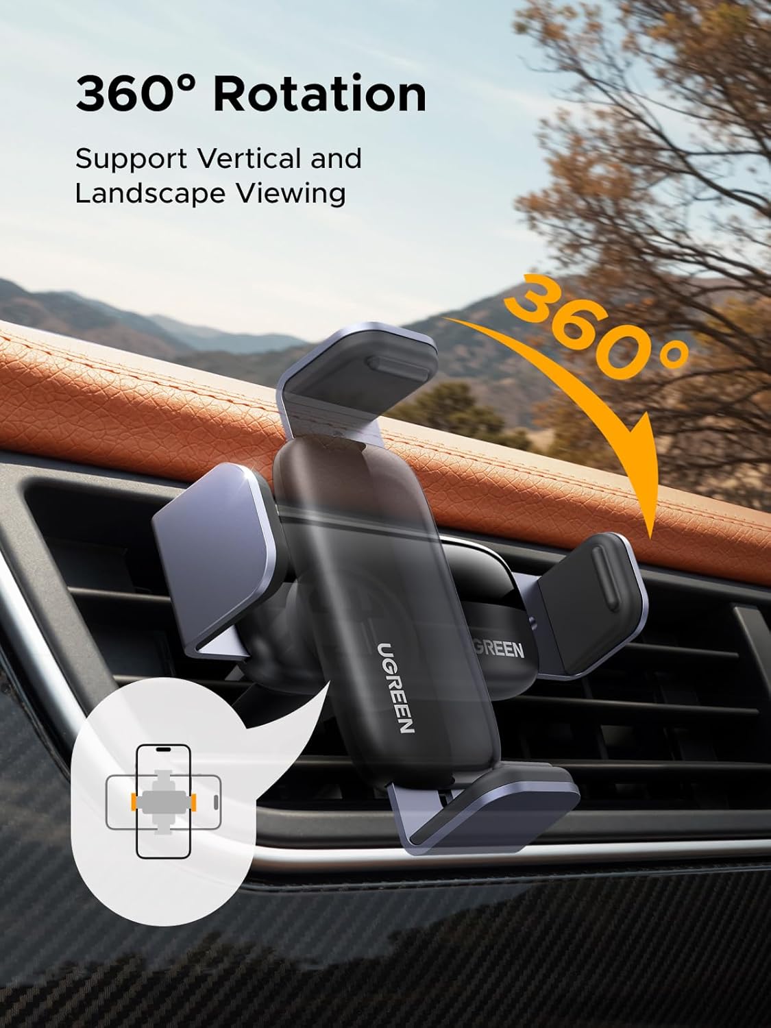UGREEN 10422 Car Vent Phone Mount, Mini Air Vent Clip Phone Holder with 360° Rotation 10422