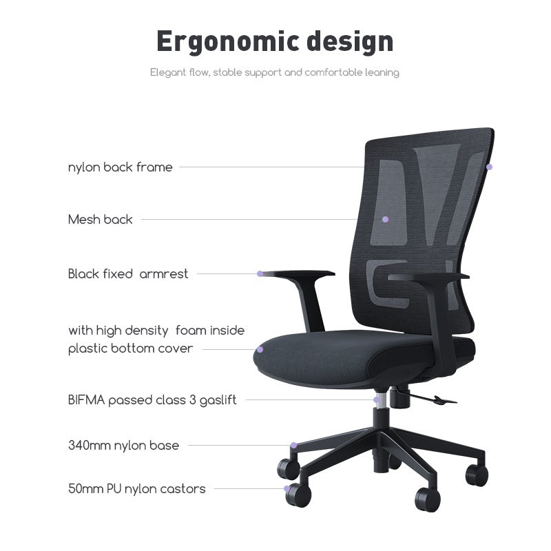 MID BACK OFFICE CHAIR A16-M BLACK