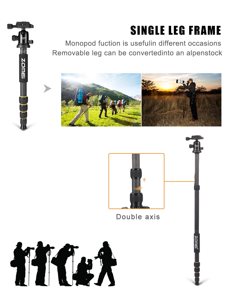 ZOMEi Q666C Folding Carbon Fiber Portable Tripod
