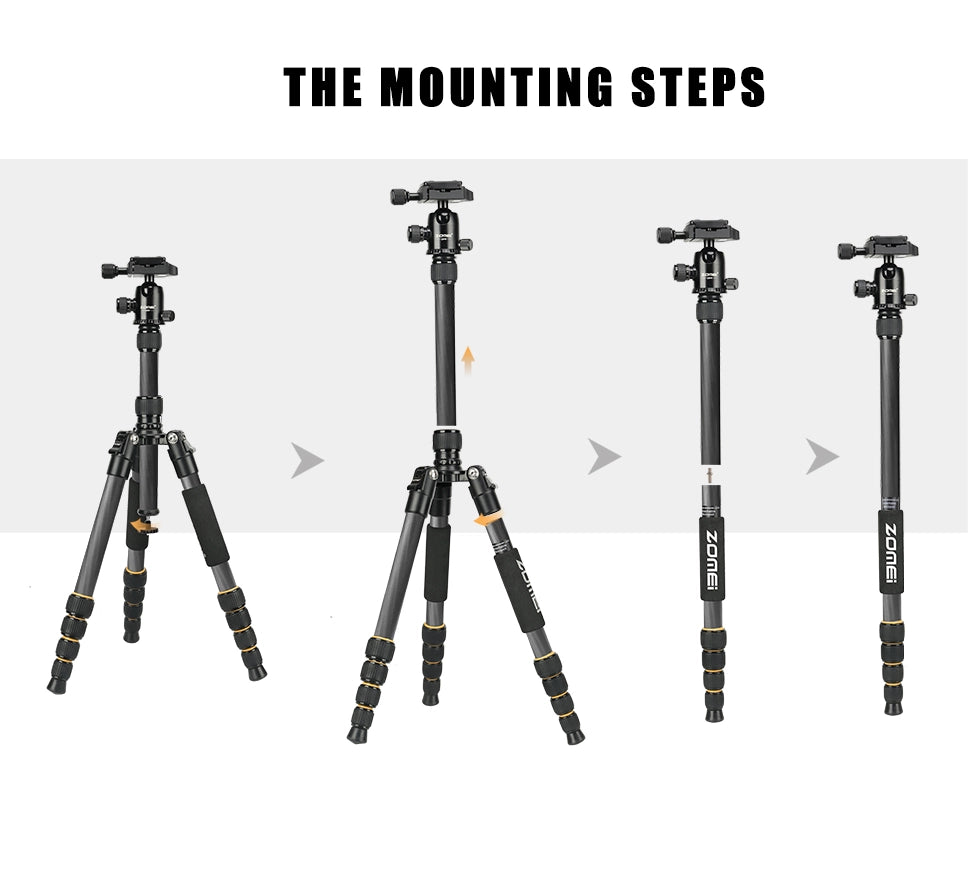 ZOMEi Q666C Folding Carbon Fiber Portable Tripod