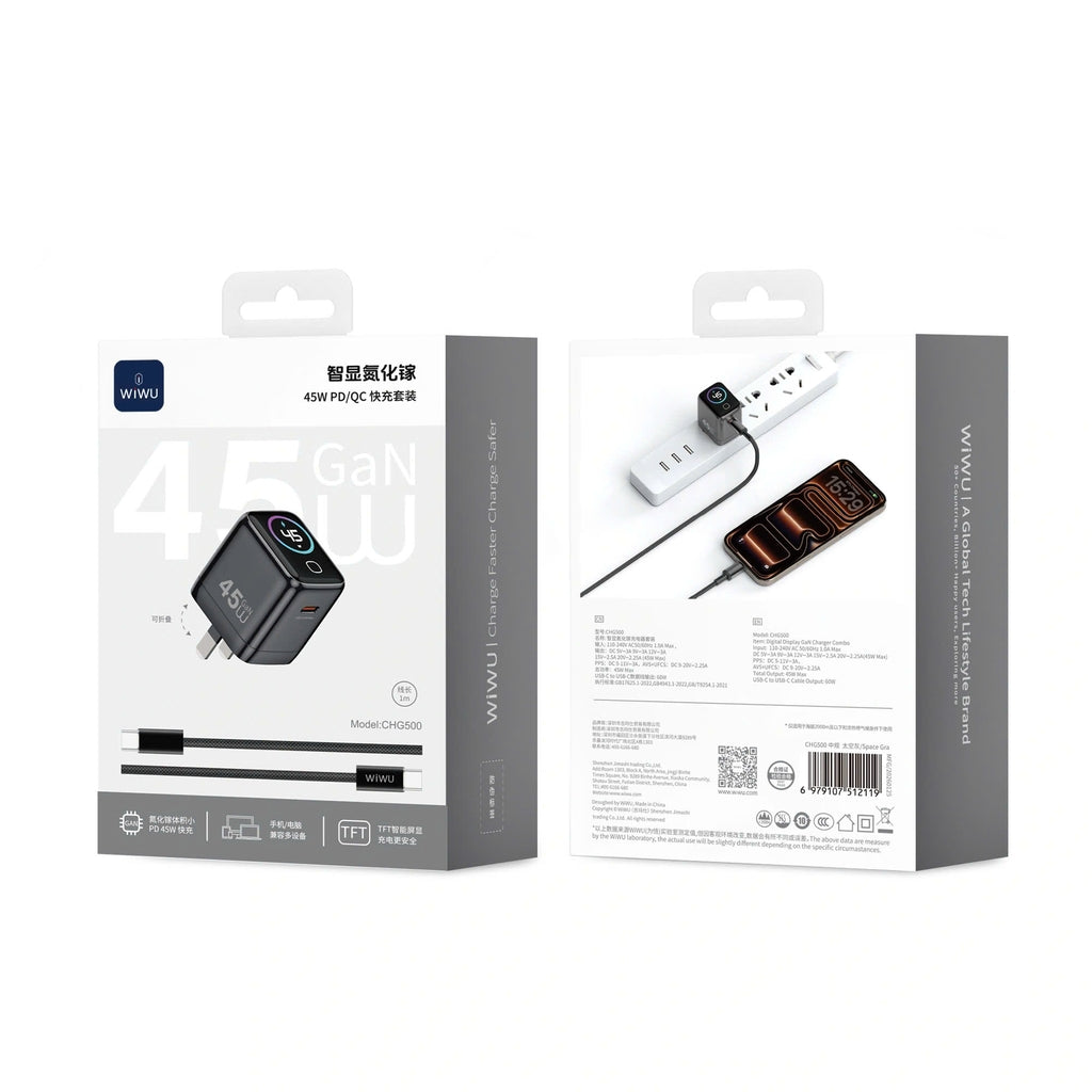 CHG500 Carregador Rápido USB-C 45W com Ecrã Inteligente