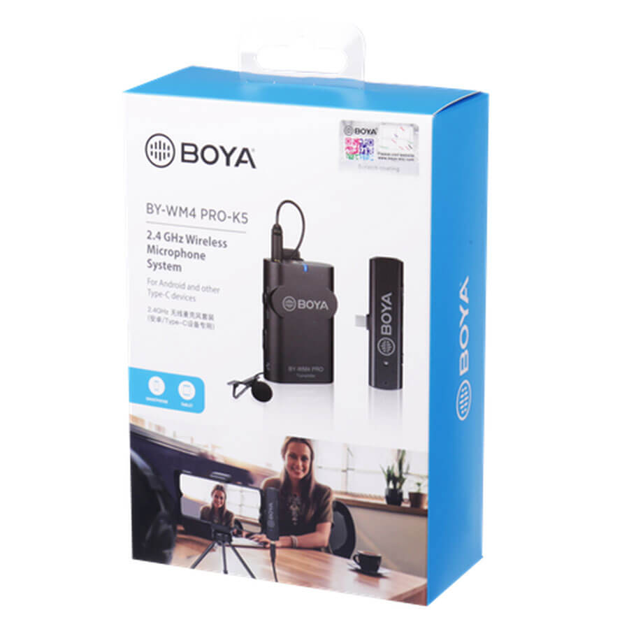 Boya BY-WM4 Pro-K5 Microfone de Lapela Sem Fio Para Dispositivos USB-C