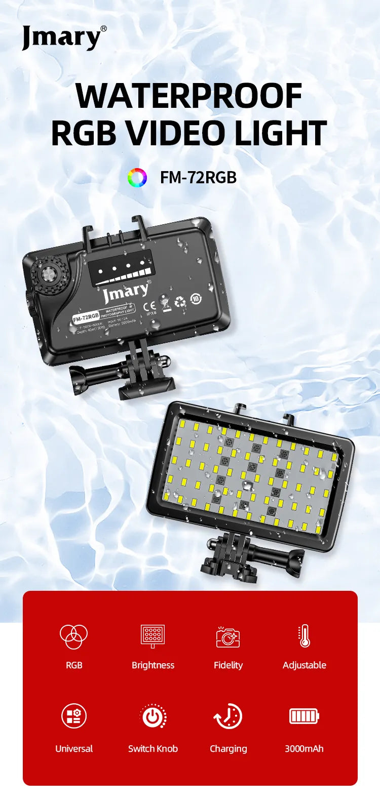 Jmary Waterproof RGB Video Fill Light FM-72RGB