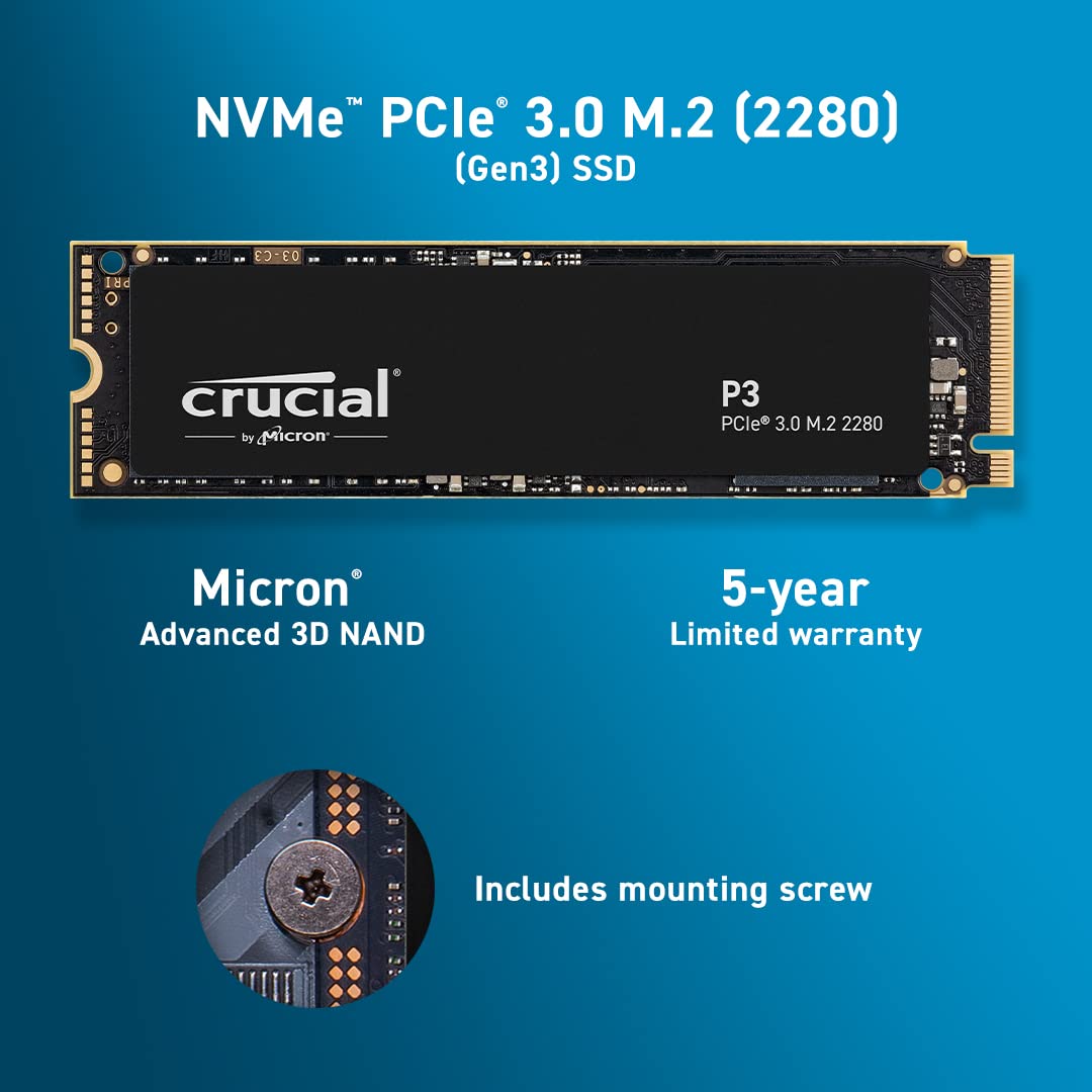 Crucial P3 500GB PCIe 3.0 3D NAND NVMe M.2 SSD