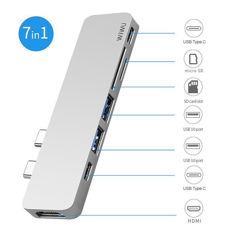WiWU T8 7-in-1 USB-C 3.0 Adapter for MacBook Pro