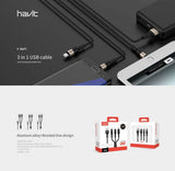 Havit H691 Cabo de Dados e Carregamento 3 em 1 de 1,2m