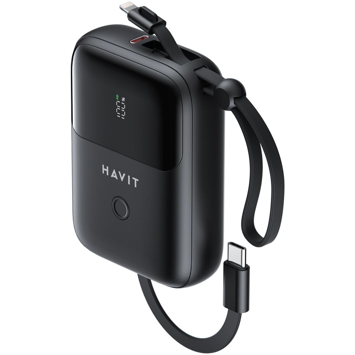 Banco de Potência Havit PB5215 PD20W Powerbank 10000mAh com Cabo USB-C e Lightning
