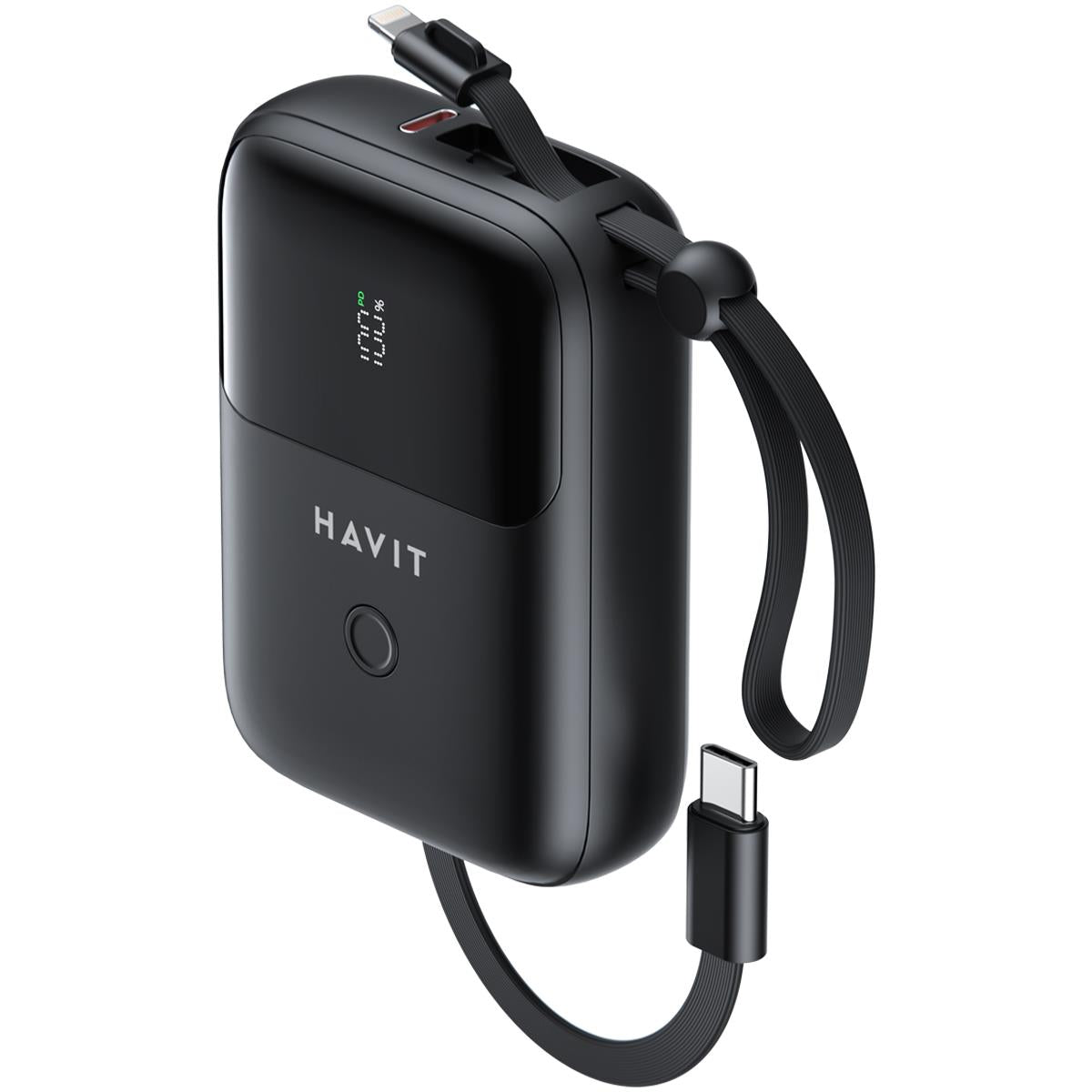 Banco de Potência Havit PB5215 PD20W Powerbank 10000mAh com Cabo USB-C e Lightning