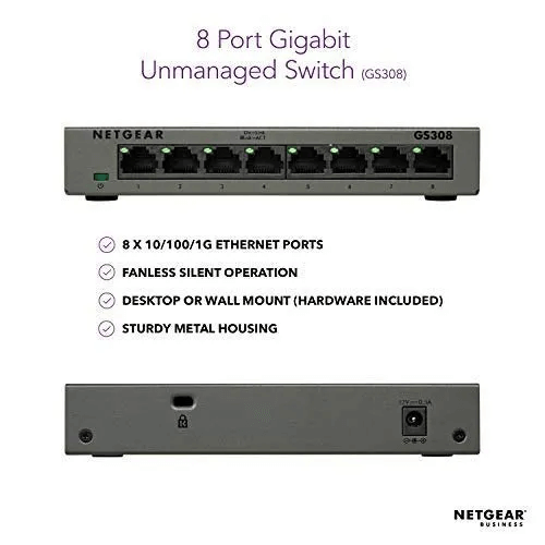 SWITCH NETGEAR 8-PORT GIGABIT ETHERNET UNMANAGED  (GS308)