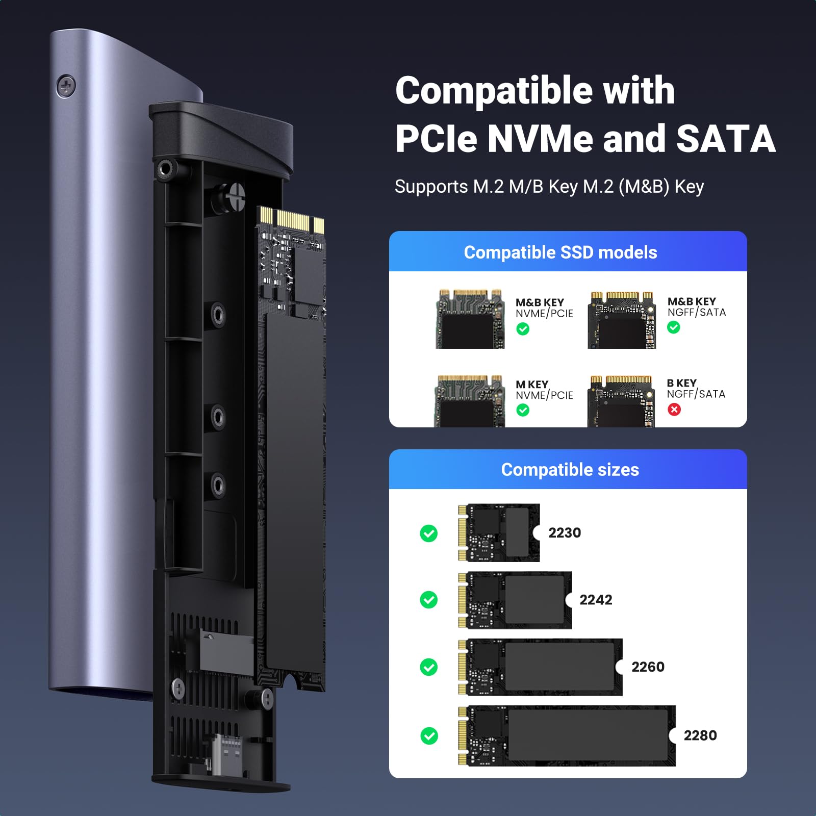 UGREEN M.2 NVMe SATA SSD Enclosure 10Gbps USB 3.2 Gen 2 15813