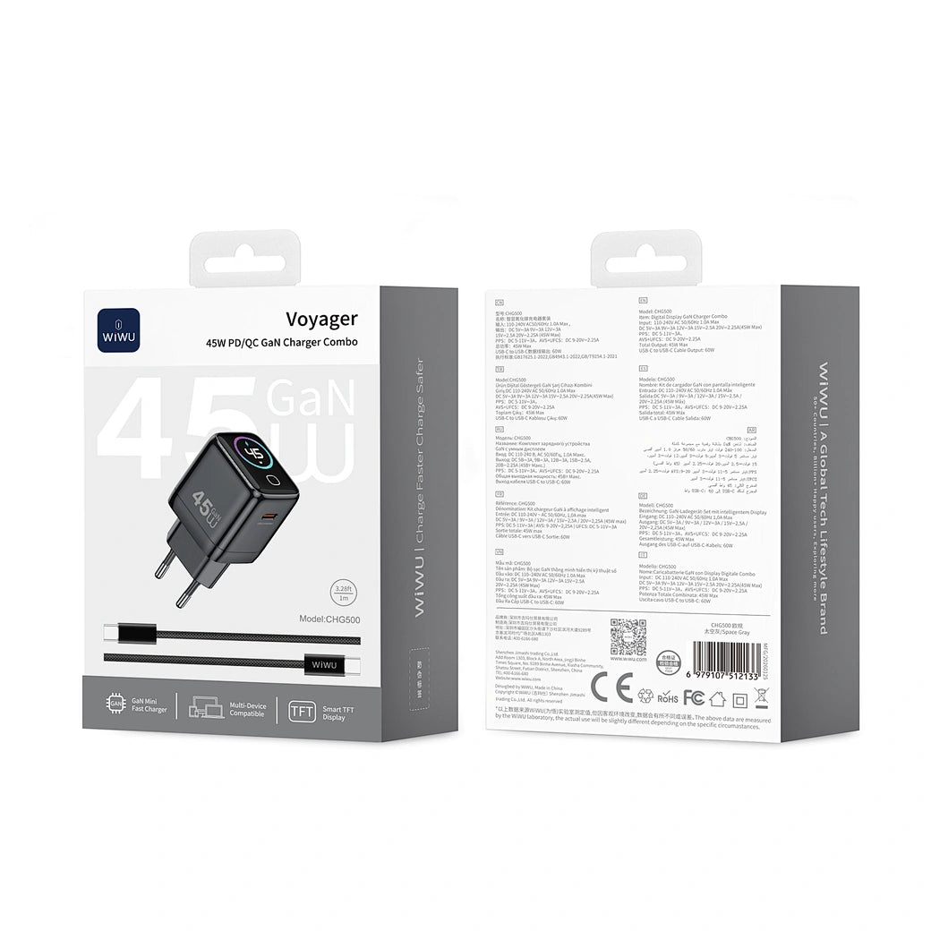 CHG500 Carregador Rápido USB-C 45W com Ecrã Inteligente