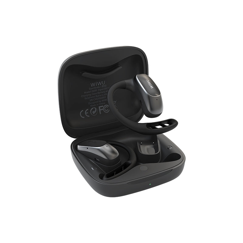 WiWU O600 black earbuds with digital charging case
