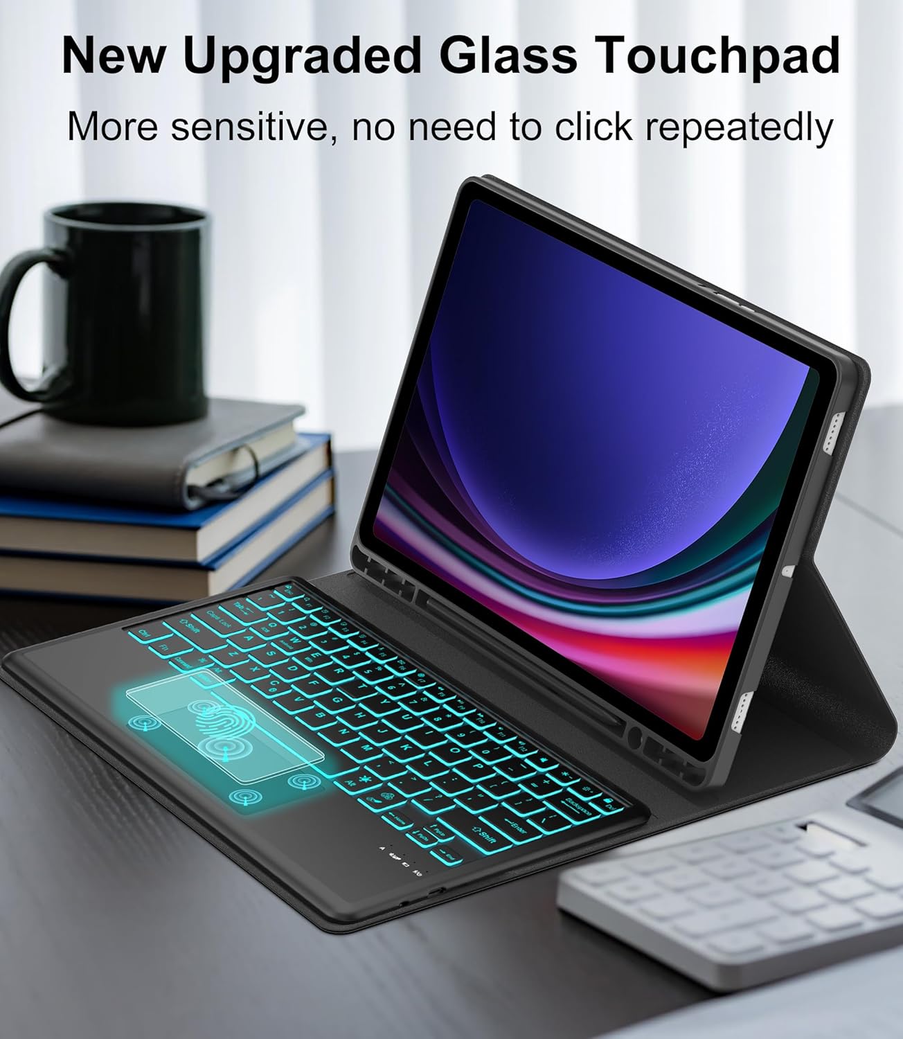 Teclado bluetooth com touchpad para tab s9/x710/s9 fe/s10 fe 11.0"