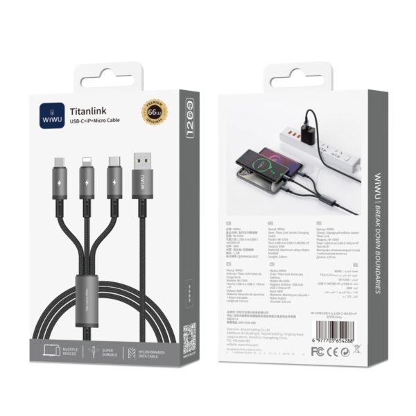 WiWU Titan Link Wi-C059 – Cabo 3 em 1 de Alta Potência