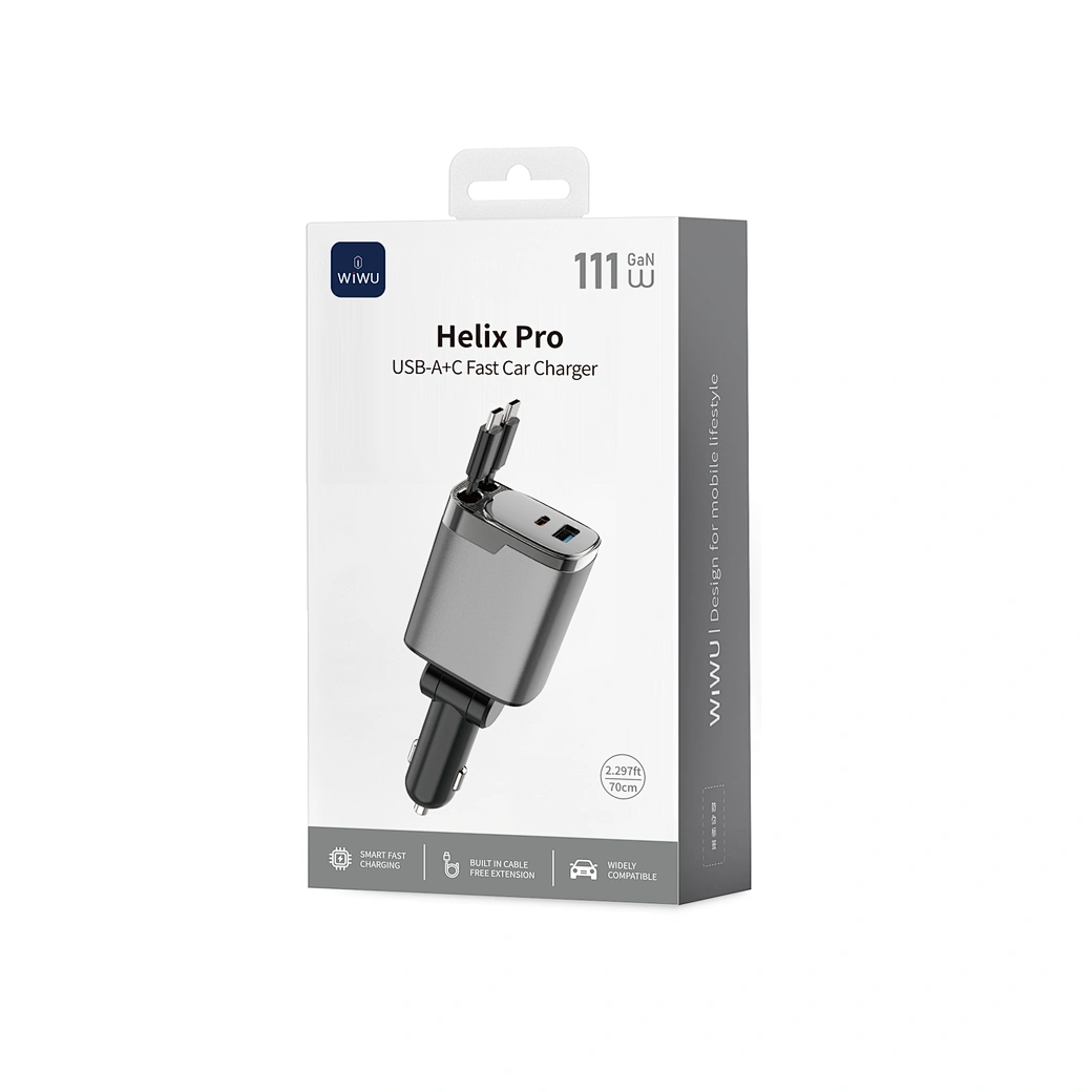 WiWU Helix Pro Wi-CC034 – Carregador de Carro 111W com Cabos Retráteis