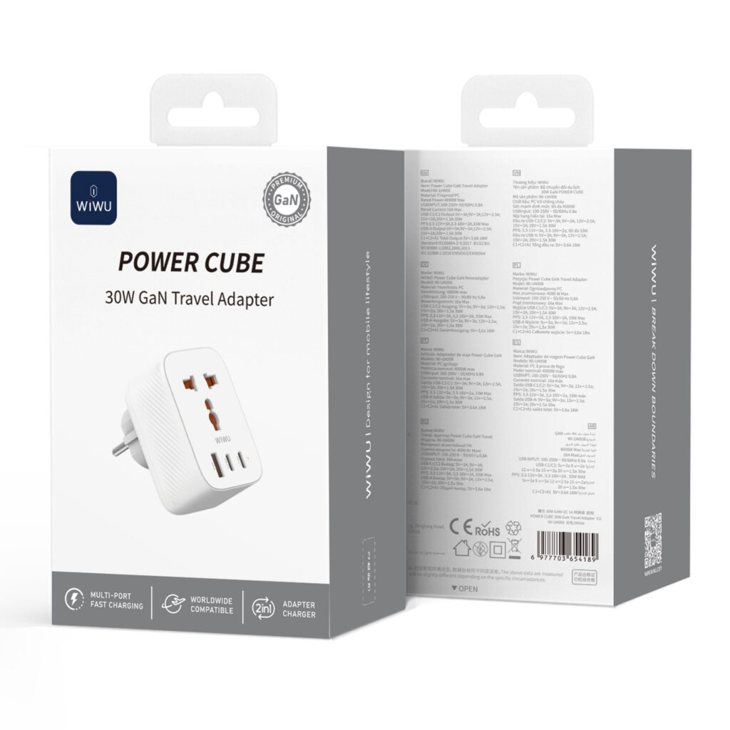 WI-UA008 Power Cube 30W GaN Travel Adapter