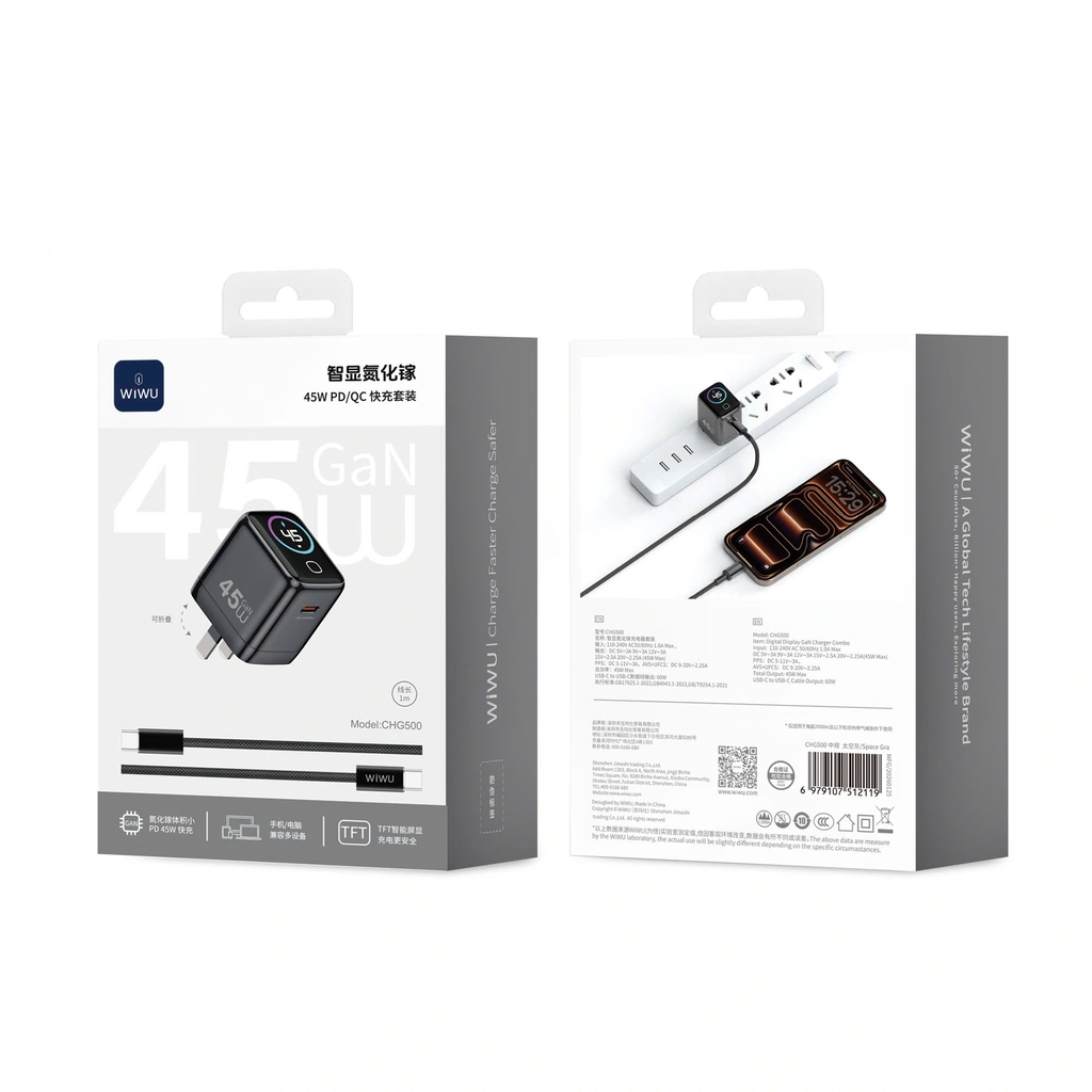 CHG500 Carregador Rápido USB-C 45W com Ecrã Inteligente - Image 2