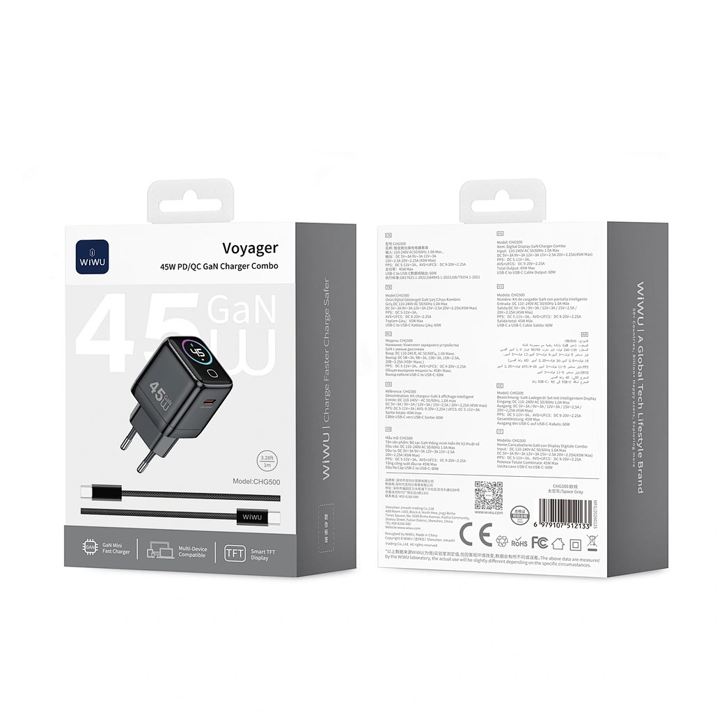 CHG500 Carregador Rápido USB-C 45W com Ecrã Inteligente